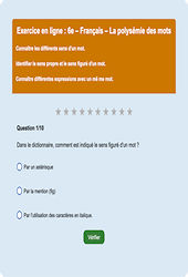 La polysémie des mots - Fiches Exercice en ligne  - Fiches Français - Vocabulaire / Lexique : Primaire 6
