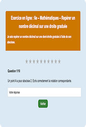 Repérer un nombre décimal sur une droite graduée - Fiches Exercice en ligne - Fiches Mathématiques - Nombres et calculs : Primaire 6