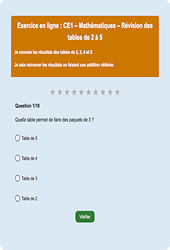 Révision des tables de 2 à 5 - Tables de multiplication - Fiches Exercice en ligne  - Fiches Mathématiques - Calculs : Primaire 2