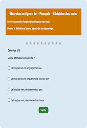 L'histoire des mots - Fiches Exercice en ligne  - Fiches Français - Vocabulaire / Lexique : Secondaire 1