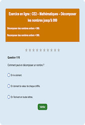 Décomposer les nombres jusqu'à 999 - Fiches  - Exercice en ligne : Primaire 3