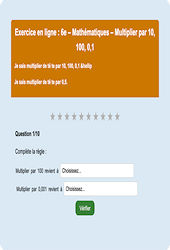 Multiplier par 10, 100, 0,1 - Fiches  - Exercice en ligne : Primaire 6