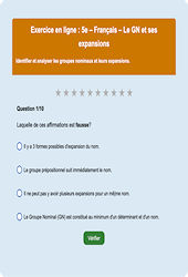 Groupe nominal et ses expansions - Fiches  - Exercice en ligne : Secondaire 1