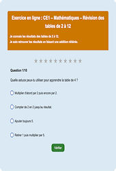 Révision des tables de 2 à 12 - Tables de multiplication - Fiches  - Exercice en ligne : Primaire 2