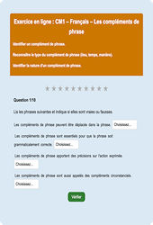 Les compléments de phrase - Fiches Exercice en ligne  - Fiches Français - Grammaire : Primaire 4