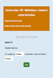 Comparer et encadrer des fractions - Fiches Exercice en ligne  - Fiches Mathématiques - Numération : Primaire 4