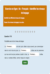 Niveau de langue - Fiches  - Exercice en ligne : Primaire 6