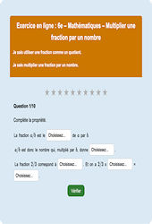 Multiplier une fraction par un nombre - Fiches Exercice en ligne - Fiches Mathématiques - Nombres et calculs : Primaire 6