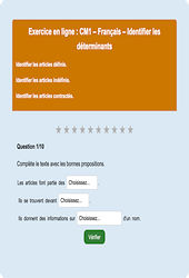 Les déterminants - Fiches  - Exercice en ligne : Primaire 4
