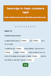 Les fonctions de l'adjectif - Fiches  - Exercice en ligne : Secondaire 1