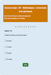 Lire l'heure - Fiches  - Exercice en ligne : Primaire 2