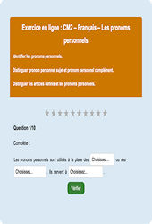 Les pronoms personnels - Fiches  - Exercice en ligne : Primaire 5