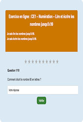 Lire et écrire les nombres jusqu'à 99 - Fiches  - Exercice en ligne : Primaire 2