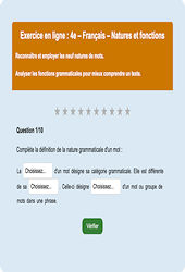 Natures et fonctions - Fiches Exercice en ligne  - Fiches Français - Grammaire : Secondaire 2