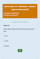 Comparer et ranger les nombres jusqu'à 99 - Fiches Exercice en ligne  - Fiches Mathématiques - Numération : Primaire 2