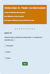 Présent de l'indicatif - Fiches Exercice en ligne  - Fiches Français - Conjugaison : Primaire 6
