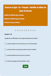 Les types de phrases - Fiches  - Exercice en ligne : Secondaire 1