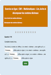 Lire, écrire et décomposer les nombres décimaux - Fiches Exercice en ligne  - Fiches Mathématiques - Numération : Primaire 4