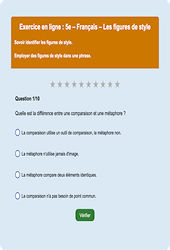 Les figures de style - Fiches Exercice en ligne  - Fiches Français - Vocabulaire / Lexique : Secondaire 1