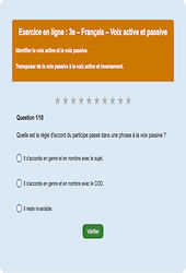 Voix active et passive - Fiches Exercice en ligne  - Fiches Français - Grammaire : Secondaire 3