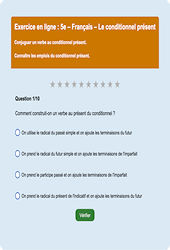 Le conditionnel présent - Fiches Exercice en ligne  - Fiches Français - Conjugaison : Secondaire 1