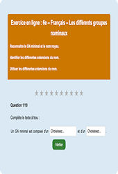 Les différents groupes nominaux - Fiches Exercice en ligne  - Fiches Français - Grammaire : Primaire 6