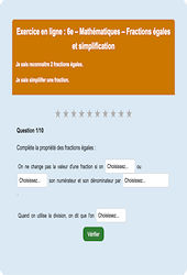Fractions égales - Fiches Exercice en ligne  - Fiches Mathématiques - Nombres et calculs : Primaire 6