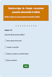 Les pronoms possessifs, démonstratifs et indéfinis - Fiches  - Exercice en ligne : Secondaire 1
