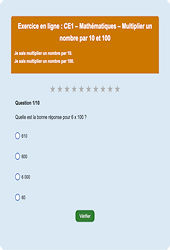 Multiplier un nombre par 10 et 100 - Fiches Exercice en ligne  - Fiches Mathématiques - Calculs : Primaire 2