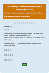 Addition et soustraction de fractions - Fiches  - Exercice en ligne : Primaire 6