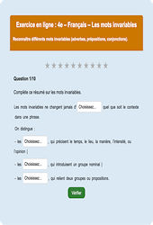 Les mots invariables - Français  - exercice en ligne (1) : Secondaire 2