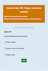 Les pronoms personnels - Fiches Exercice en ligne  - Fiches Français - Grammaire : Primaire 4