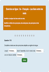 Les liens entre les mots - Fiches  - Exercice en ligne : Secondaire 3