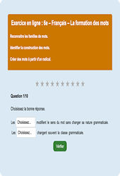 Familles de mots - Fiches  - Exercice en ligne : Primaire 6