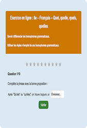 Homonymes, homophones - Fiches Exercice en ligne  - Fiches Français - Orthographe : Primaire 6