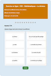 Division, partage - Fiches  - Exercice en ligne : Primaire 3