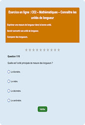 Longueur cm, m, km - Fiches Exercice en ligne  - Fiches Mathématiques - Grandeurs et Mesures : Primaire 3