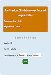 Comparer / ranger - Nombres entiers < 1 000 000 - Fiches Exercice en ligne  - Fiches Mathématiques - Numération : Primaire 4