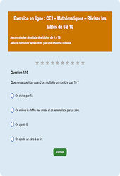 Tables de 6 à 10 - Tables de multiplication - Fiches Exercice en ligne  - Fiches Mathématiques - Calculs : Primaire 2