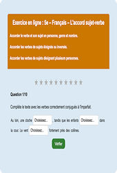 Accord sujet verbe - Fiches Exercice en ligne  - Fiches Français - Orthographe : Secondaire 1