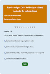 Lire et représenter des fractions simples - Fiches  - Exercice en ligne : Primaire 4
