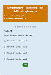 Tables d’addition - Fiches Exercice en ligne  - Fiches Mathématiques - Calculs : Primaire 2