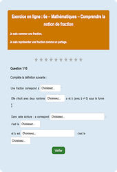 Notion de fractions - Fiches Exercice en ligne  - Fiches Mathématiques - Nombres et calculs : Primaire 6
