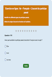 Accord du participe passé - Fiches  - Exercice en ligne : Primaire 6