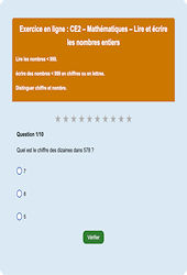 Lire / écrire - Nombres entiers < 1000 - Fiches Exercice en ligne  - Fiches Mathématiques - Numération : Primaire 3