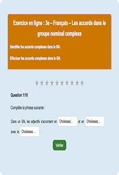 Accord dans le groupe nominal - Fiches  - Exercice en ligne : Secondaire 3