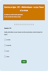 Temps et durée heure, minute, seconde - Fiches Exercice en ligne  - Fiches Mathématiques - Grandeurs et Mesures : Primaire 2