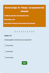 Mots de sens contraire - Fiches  - Exercice en ligne : Primaire 6