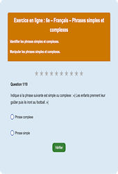 Phrases simples et complexes - Français  - Exercice en ligne : Primaire 6