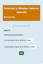Nombres entiers - Fiches  - Exercice en ligne : Primaire 6